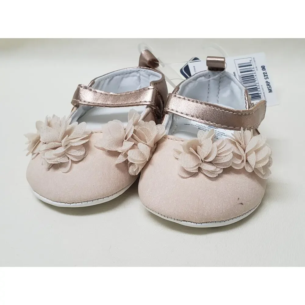 Baby Bgosh Flower Ballerina Style Velcro Slide on Shoes - Size 2 3-6 Months